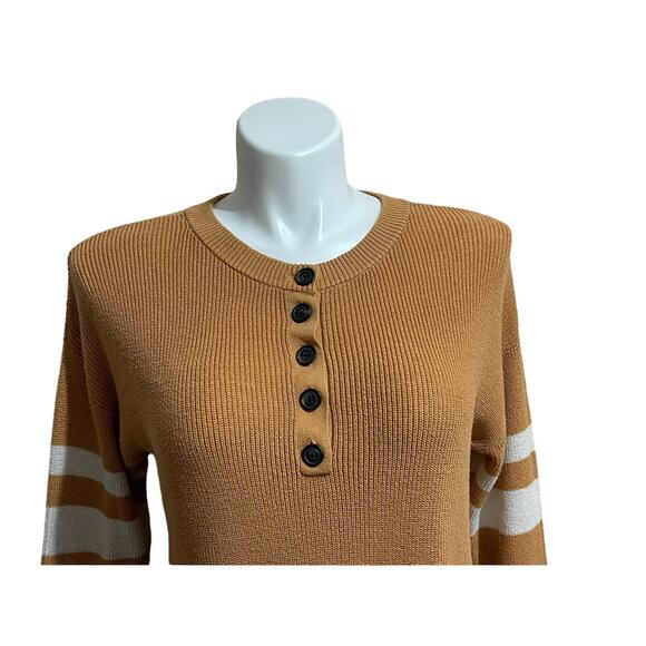 American Eagle Henley Sweater Medium Orange Varsity Stripes Relaxed Fit Pullover - Picture 3 of 11